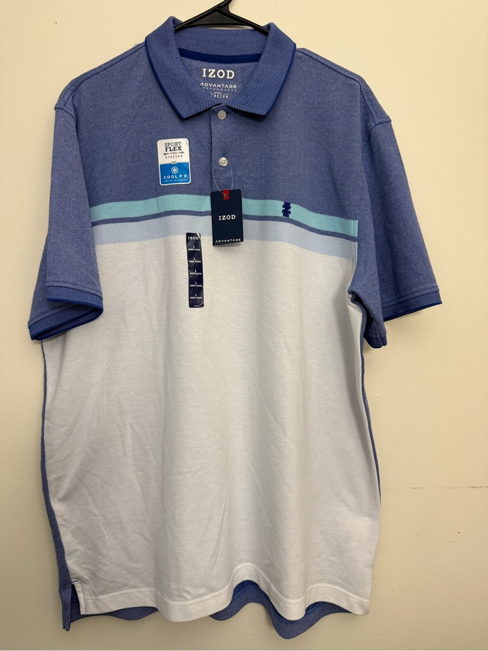 Izod Blue and White Striped Golf Polo